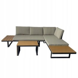 ZESTAW MEBLI OGRODOWYCH narożnik sofa stolik LEKKI komplet gród ALUMINIUM