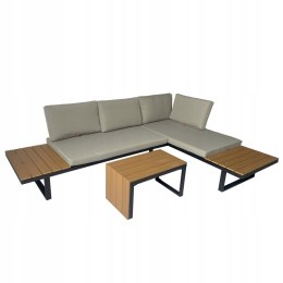 ZESTAW MEBLI OGRODOWYCH narożnik sofa stolik LEKKI komplet gród ALUMINIUM