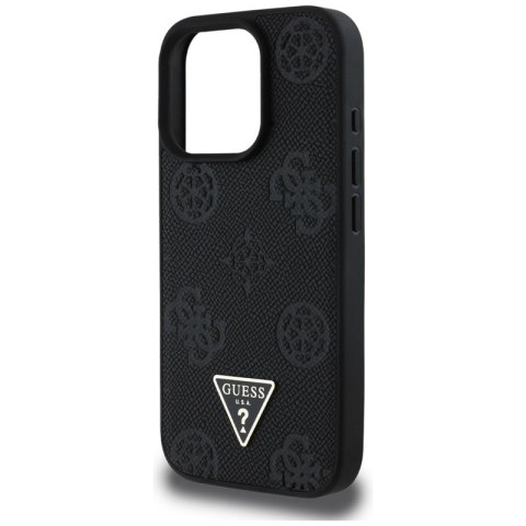 Guess Grained Hot Stamp Peony Triangle Logo MagSafe - Etui do iPhone 16 Pro (czarny) Guess Grained Hot Stamp Peony Triangle Logo MagSafe - Etui do iPhone 16 Pro (czarny)