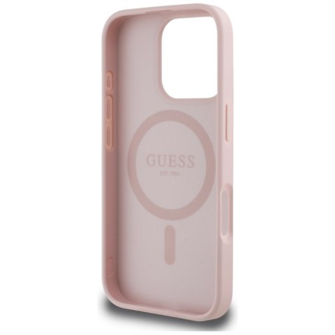 Guess Grained Hot Stamp Peony Triangle Logo MagSafe - Etui do iPhone 16 Pro (różowy) Guess Grained Hot Stamp Peony Triangle Logo MagSafe - Etui do iPhone 16 Pro (różowy)