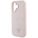 Guess Grained Hot Stamp Peony Triangle Logo MagSafe - Etui do iPhone 16 (różowy)