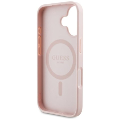 Guess Grained Hot Stamp Peony Triangle Logo MagSafe - Etui do iPhone 16 (różowy) Guess Grained Hot Stamp Peony Triangle Logo MagSafe - Etui do iPhone 16 (różowy)