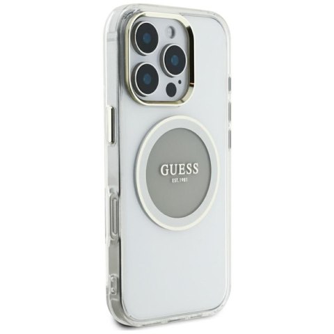 Guess IML Metal Colored Circle Classic Logo MagSafe - Etui do iPhone 16 Pro Max (szary) Guess IML Metal Colored Circle Classic Logo MagSafe - Etui do iPhone 16 Pro Max (szary)