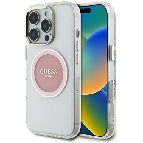 Guess IML Metal Colored Circle Classic Logo MagSafe - Etui do iPhone 16 Pro (różowy) Guess IML Metal Colored Circle Classic Logo MagSafe - Etui do iPhone 16 Pro (różowy)