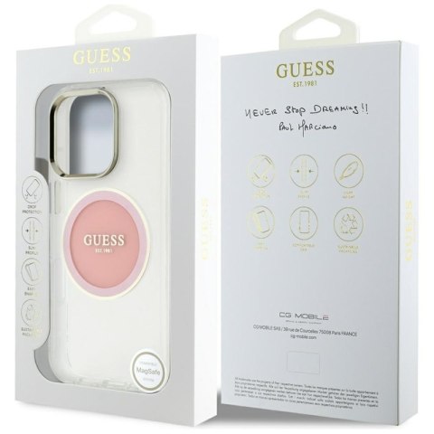 Guess IML Metal Colored Circle Classic Logo MagSafe - Etui do iPhone 16 Pro (różowy) Guess IML Metal Colored Circle Classic Logo MagSafe - Etui do iPhone 16 Pro (różowy)