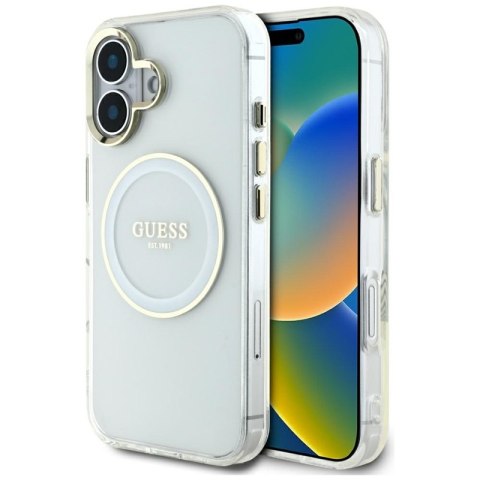 Guess IML Metal Colored Circle Classic Logo MagSafe - Etui do iPhone 16 (biały) Guess IML Metal Colored Circle Classic Logo MagSafe - Etui do iPhone 16 (biały)