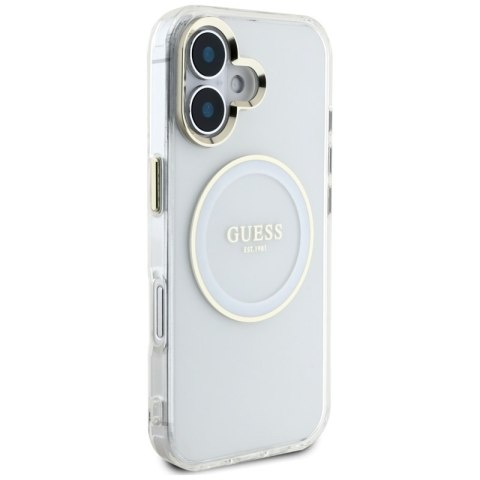 Guess IML Metal Colored Circle Classic Logo MagSafe - Etui do iPhone 16 (biały) Guess IML Metal Colored Circle Classic Logo MagSafe - Etui do iPhone 16 (biały)