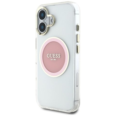 Guess IML Metal Colored Circle Classic Logo MagSafe - Etui do iPhone 16 (różowy) Guess IML Metal Colored Circle Classic Logo MagSafe - Etui do iPhone 16 (różowy)