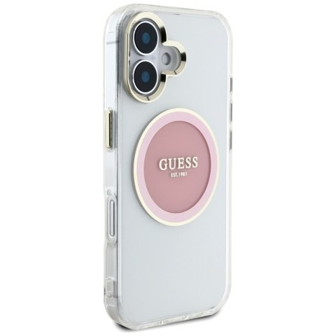 Guess IML Metal Colored Circle Classic Logo MagSafe - Etui do iPhone 16 (różowy) Guess IML Metal Colored Circle Classic Logo MagSafe - Etui do iPhone 16 (różowy)