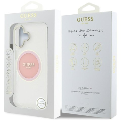 Guess IML Metal Colored Circle Classic Logo MagSafe - Etui do iPhone 16 (różowy) Guess IML Metal Colored Circle Classic Logo MagSafe - Etui do iPhone 16 (różowy)