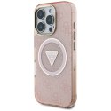 Guess IML Metal Glitter 4G Circle Triangle MagSafe - Etui do iPhone 16 Pro Max (różowy)
