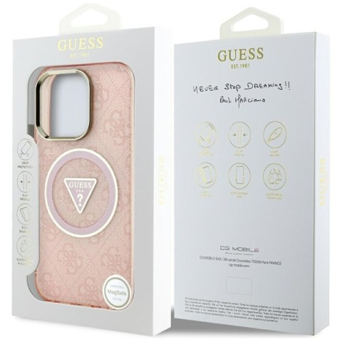 Guess IML Metal Glitter 4G Circle Triangle MagSafe - Etui do iPhone 16 Pro Max (różowy) Guess IML Metal Glitter 4G Circle Triangle MagSafe - Etui do iPhone 16 Pro Max (różowy)