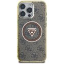 Guess IML Metal Glitter 4G Circle Triangle MagSafe - Etui do iPhone 16 Pro (brązowy)