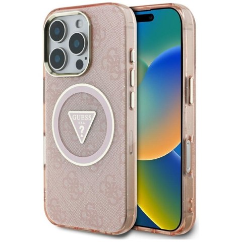 Guess IML Metal Glitter 4G Circle Triangle MagSafe - Etui do iPhone 16 Pro (różowy) Guess IML Metal Glitter 4G Circle Triangle MagSafe - Etui do iPhone 16 Pro (różowy)
