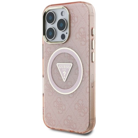 Guess IML Metal Glitter 4G Circle Triangle MagSafe - Etui do iPhone 16 Pro (różowy) Guess IML Metal Glitter 4G Circle Triangle MagSafe - Etui do iPhone 16 Pro (różowy)