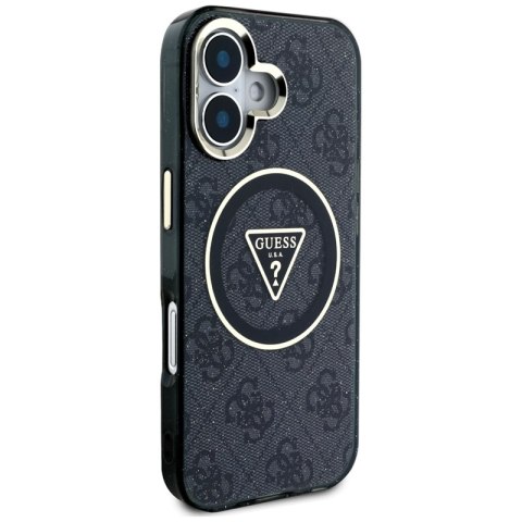 Guess IML Metal Glitter 4G Circle Triangle MagSafe - Etui do iPhone 16 (czarny) Guess IML Metal Glitter 4G Circle Triangle MagSafe - Etui do iPhone 16 (czarny)
