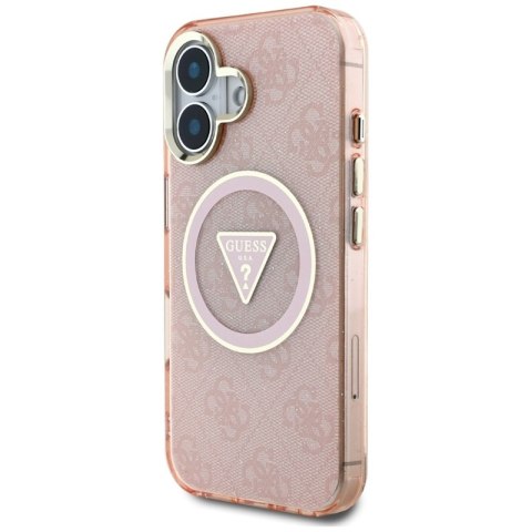 Guess IML Metal Glitter 4G Circle Triangle MagSafe - Etui do iPhone 16 (różowy) Guess IML Metal Glitter 4G Circle Triangle MagSafe - Etui do iPhone 16 (różowy)