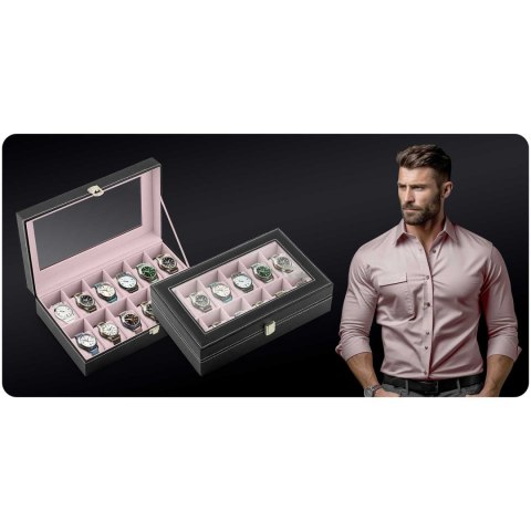 Szkatułka na 12 zegarków Massido MS-710 czarno-łososiowa Szkatułka na 12 zegarków Massido MS-710 czarno-łososiowa