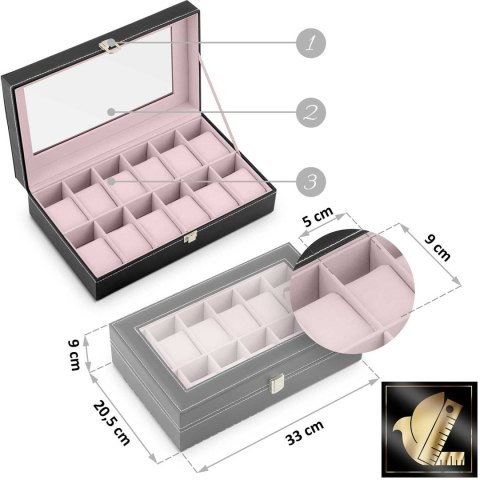 Szkatułka na 12 zegarków Massido MS-710 czarno-łososiowa Szkatułka na 12 zegarków Massido MS-710 czarno-łososiowa