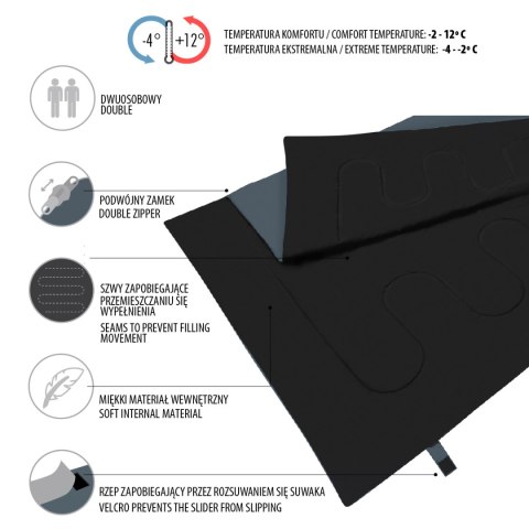 NC2001 Śpiwór podwójny 2-osobowy NILS CAMP antracyt-pomarańczowy