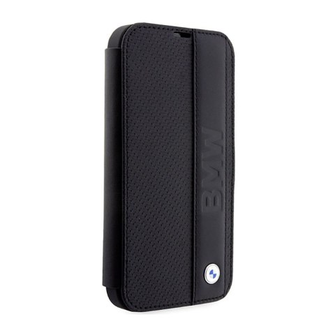 BMW Booktype Leather Textured & Stripe - Etui iPhone 14 Pro (czarny) BMW Booktype Leather Textured & Stripe - Etui iPhone 14 Pro (czarny)