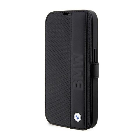 BMW Booktype Leather Textured & Stripe - Etui iPhone 14 Pro (czarny) BMW Booktype Leather Textured & Stripe - Etui iPhone 14 Pro (czarny)