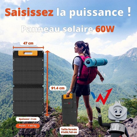 Wonder Ws60 - Panel słoneczny / Ładowarka solarna 60W z wyjściem USB-C PD 30W & USB-A QC 18W (Czarny) Wonder Ws60 - Panel słoneczny / Ładowarka solarna 60W z wyjściem USB-C PD 30W & USB-A QC 18W (Czarny)