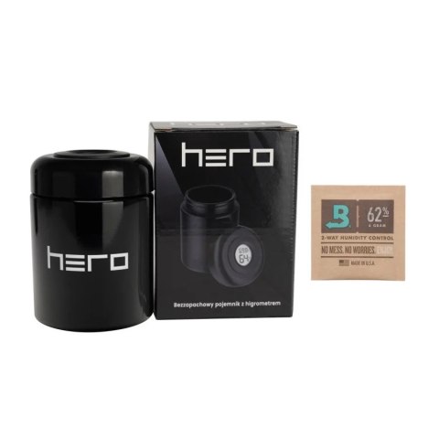 Szklany pojemnik bezzapachowy z higrometrem HERO - 250 ml Szklany pojemnik bezzapachowy z higrometrem HERO - 250 ml