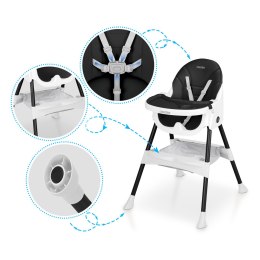 Czarne krzesełko do karmienia 3w1 z regulowaną tacką i 5-punktowymi pasami