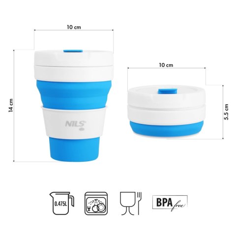 NC4103 KUBEK SILIKONOWY SKŁADANY 475ML NIEBIESKI NILS CAMP