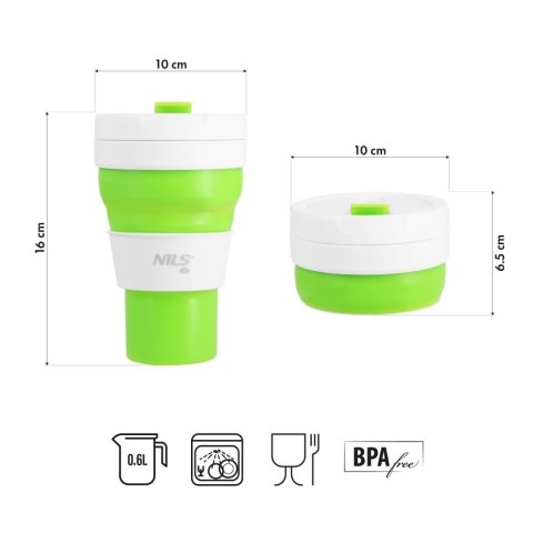 NC4103 KUBEK SILIKONOWY SKŁADANY 600ML JASNO ZIELONY NILS CAMP