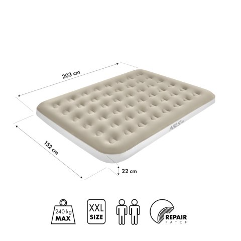 NC2803 Materac kempingowy 203x152x22 cm NILS CAMP beżowy 2-osobowy