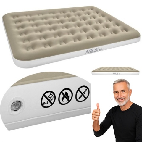 NC2803 Materac kempingowy 203x152x22 cm NILS CAMP beżowy 2-osobowy