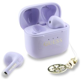 Guess Glossy Effect Printed Classic Logo & Charm - Słuchawki Bluetooth TWS + etui ładujące (lawendowy)