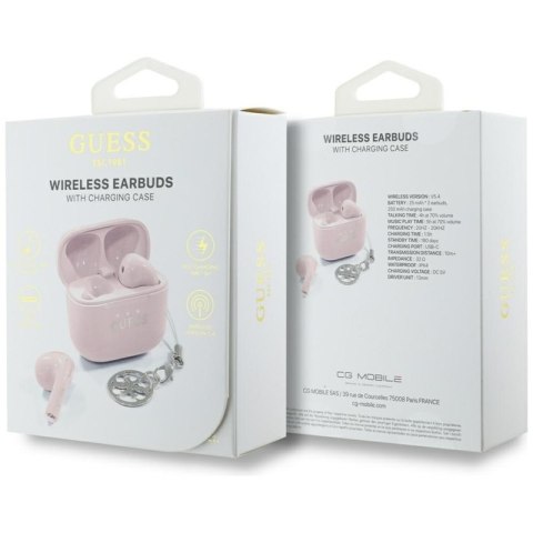Guess Glossy Effect Printed Classic Logo & Charm - Słuchawki Bluetooth TWS + etui ładujące (różowy) Guess Glossy Effect Printed Classic Logo & Charm - Słuchawki Bluetooth TWS + etui ładujące (różowy)