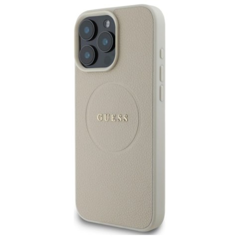 Guess Grained Ring MagSafe - Etui iPhone 16 Pro Max (beżowy) Guess Grained Ring MagSafe - Etui iPhone 16 Pro Max (beżowy)