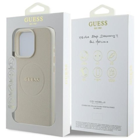 Guess Grained Ring MagSafe - Etui iPhone 16 Pro Max (beżowy) Guess Grained Ring MagSafe - Etui iPhone 16 Pro Max (beżowy)