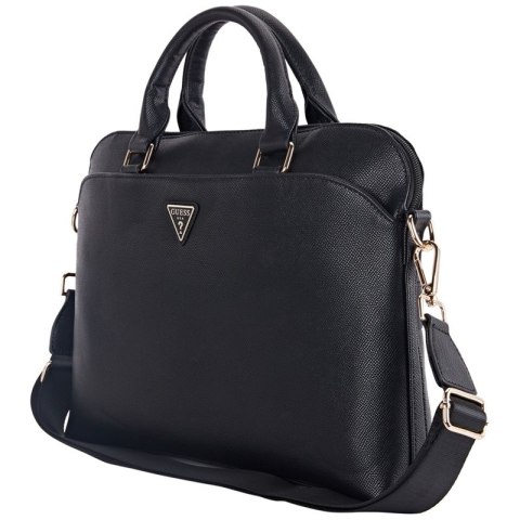 Guess Grained Zipper Pocket Triangle Logo - Torba na notebooka 15" (czarny) Guess Grained Zipper Pocket Triangle Logo - Torba na notebooka 15" (czarny)