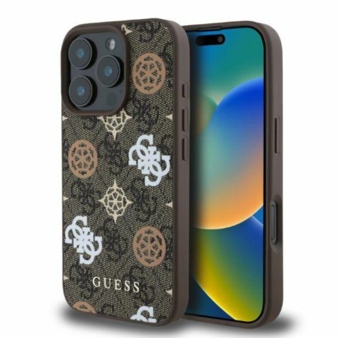 Guess Peony On 4G Background MagSafe - Etui iPhone 16 Pro (brązowy) Guess Peony On 4G Background MagSafe - Etui iPhone 16 Pro (brązowy)