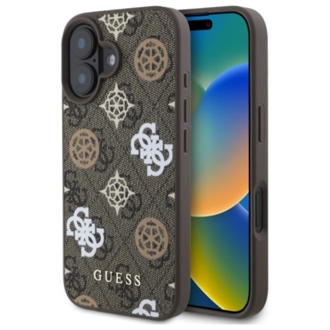 Guess Peony On 4G Background MagSafe - Etui iPhone 16 (brązowy) Guess Peony On 4G Background MagSafe - Etui iPhone 16 (brązowy)