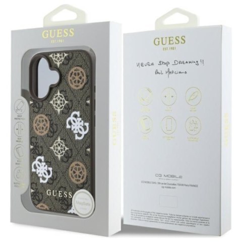 Guess Peony On 4G Background MagSafe - Etui iPhone 16 (brązowy) Guess Peony On 4G Background MagSafe - Etui iPhone 16 (brązowy)