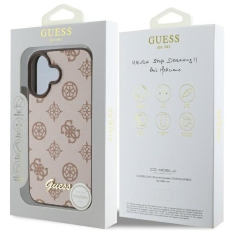 Guess Peony Script MagSafe - Etui iPhone 16 (brązowy) Guess Peony Script MagSafe - Etui iPhone 16 (brązowy)