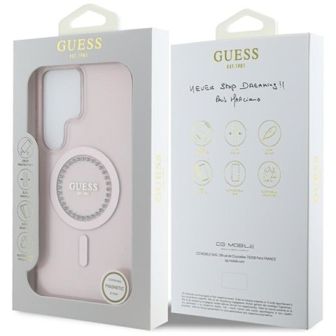Guess Rhinestones Printed Classic Logo MagSafe - Etui do Samsung Galaxy S25 Ultra (różowy)