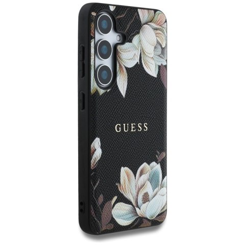 Guess Grained Printed Flower Pattern MagSafe - Etui do Samsung Galaxy S25 (czarny)