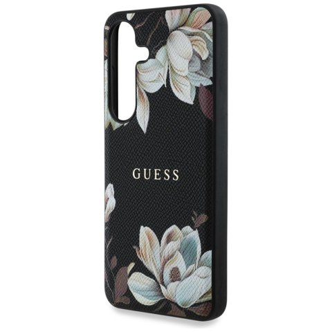 Guess Grained Printed Flower Pattern MagSafe - Etui do Samsung Galaxy S25 (czarny)