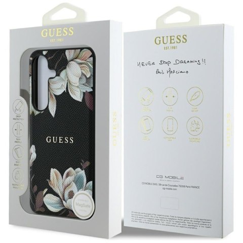 Guess Grained Printed Flower Pattern MagSafe - Etui do Samsung Galaxy S25 (czarny)