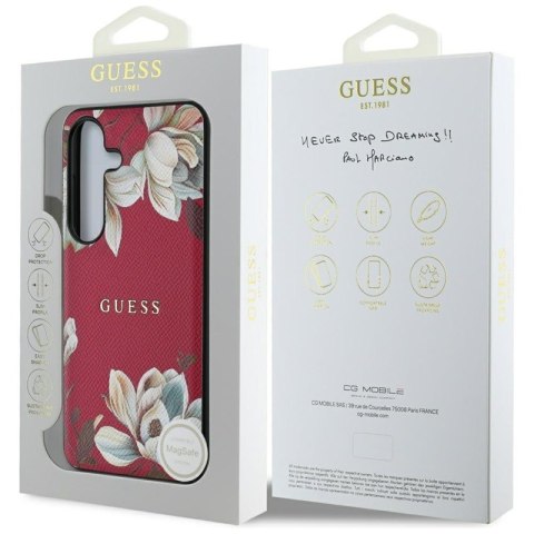 Guess Grained Printed Flower Pattern MagSafe - Etui do Samsung Galaxy S25 (fuksja)