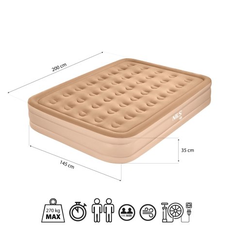 Nc2808 Materac Dwuosobowy King Size Beżowy + Pompka Elektryczna Nils Camp