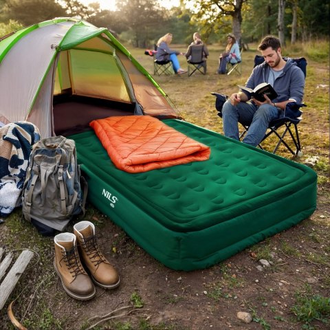 Nc2808 Materac Dwuosobowy King Size Zielony + Pompka Elektryczna Nils Camp