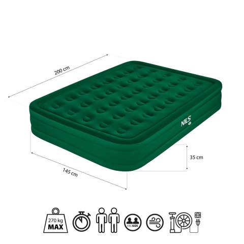Nc2808 Materac Dwuosobowy King Size Zielony + Pompka Elektryczna Nils Camp